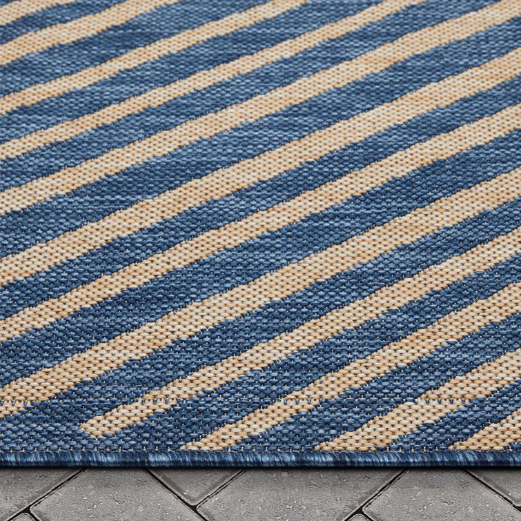 Reversible Striped Synthetic 5' x 7' Blue Outdoor Rug