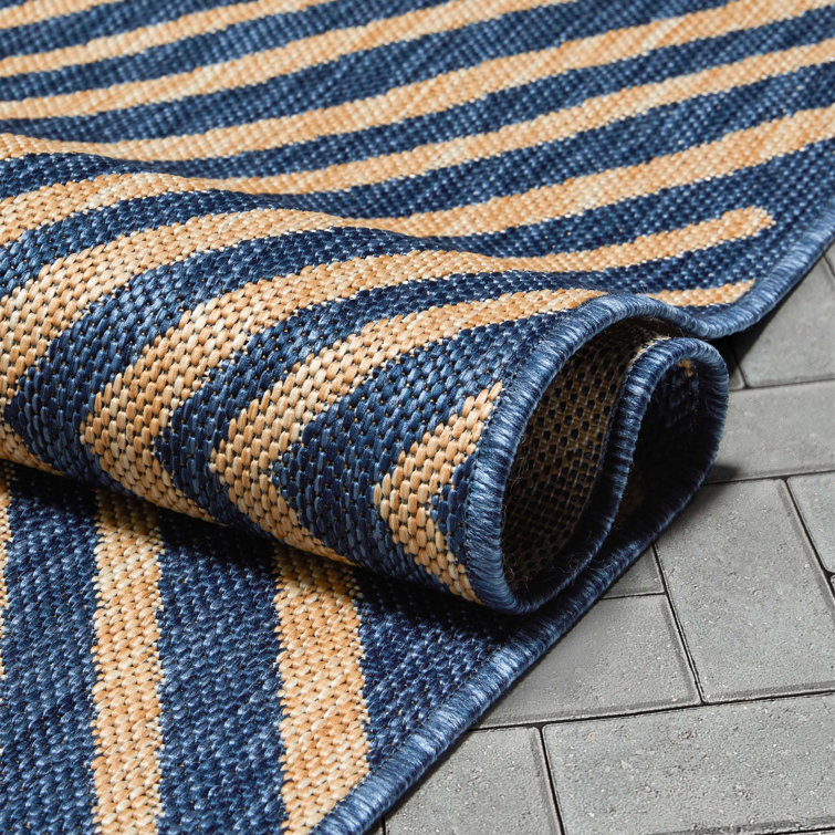Reversible Striped Synthetic 5' x 7' Blue Outdoor Rug
