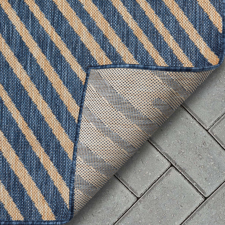 Reversible Striped Synthetic 5' x 7' Blue Outdoor Rug