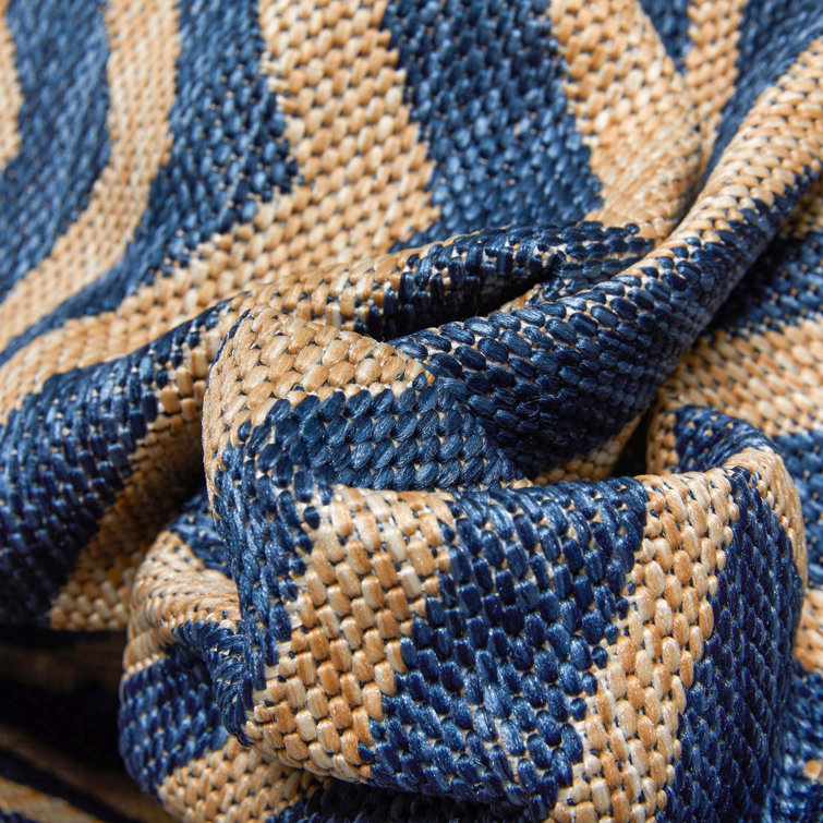 Reversible Striped Synthetic 5' x 7' Blue Outdoor Rug