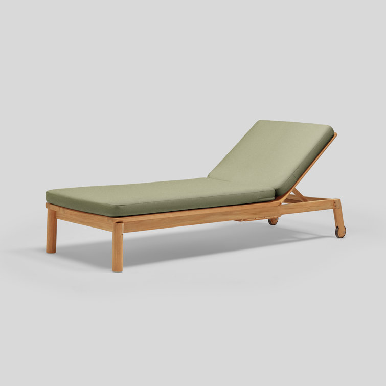 Heritage Leaf Sunbrella Teak Outdoor Chaise Lounge with Cushions