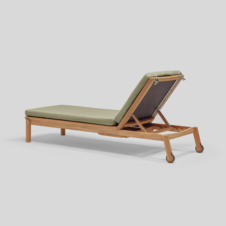 Heritage Leaf Sunbrella Teak Outdoor Chaise Lounge with Cushions