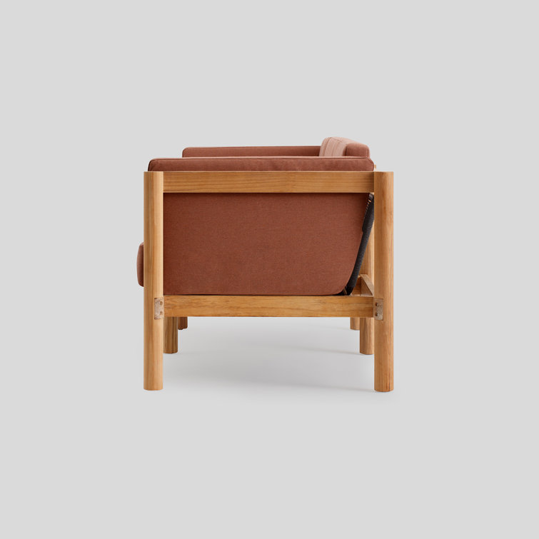Haven Teak Outdoor Loveseat with Rust Sunbrella Cushions