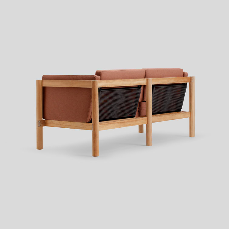 Haven Teak Outdoor Loveseat with Rust Sunbrella Cushions