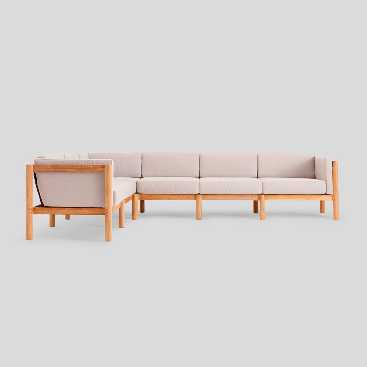 Haven 6-Piece U-Shaped Teak Outdoor Sectional with Heritage Ashe Sunbrella Cushions