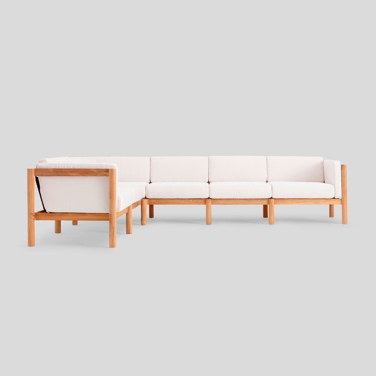 Haven 6-Piece U-Shaped Teak Outdoor Sectional with Canvas Cushions