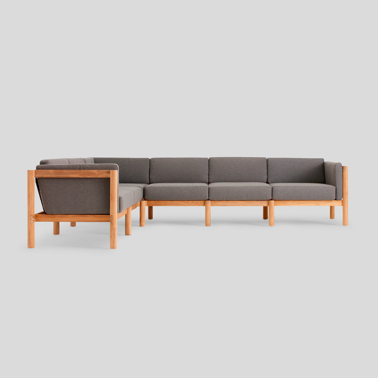 Haven 6-Piece U-Shaped Teak Outdoor Sectional with Gray Sunbrella Cushions