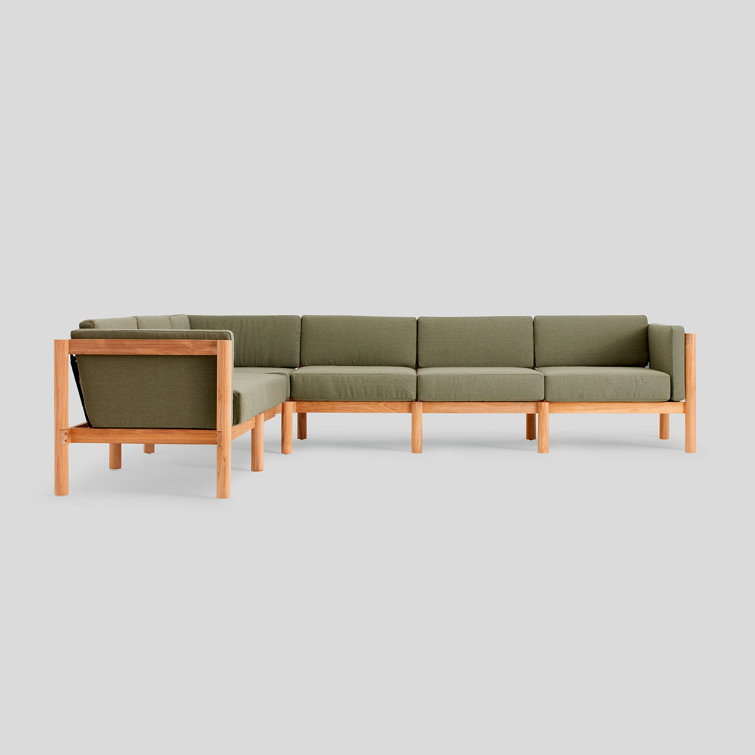 Haven 6-Piece Teak Outdoor Sectional with Green Sunbrella Cushions