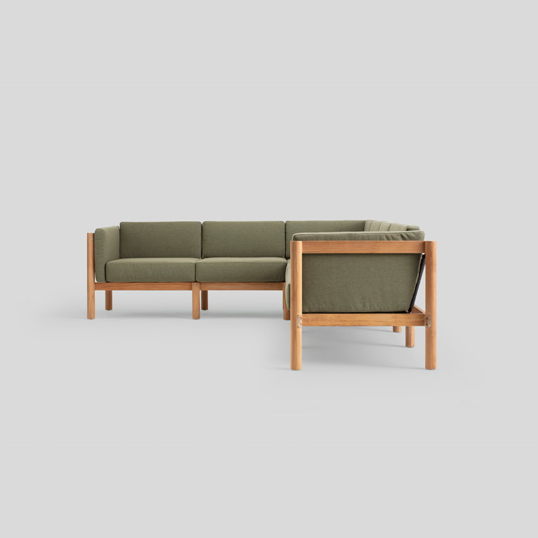 Haven 6-Piece Teak Outdoor Sectional with Green Sunbrella Cushions