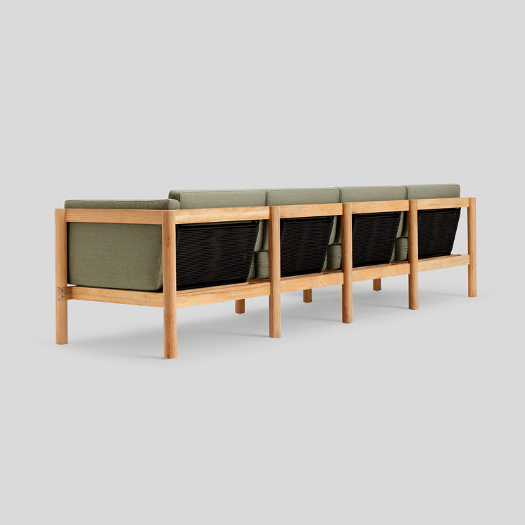 Haven 6-Piece Teak Outdoor Sectional with Green Sunbrella Cushions