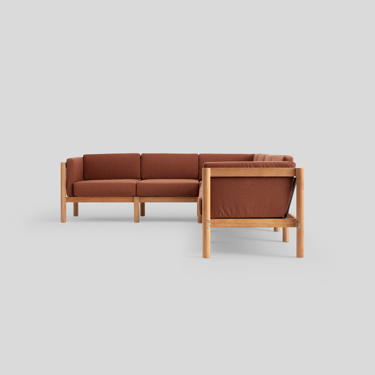 Haven Six-Piece Teak Outdoor Sectional with Rust Sunbrella Cushions