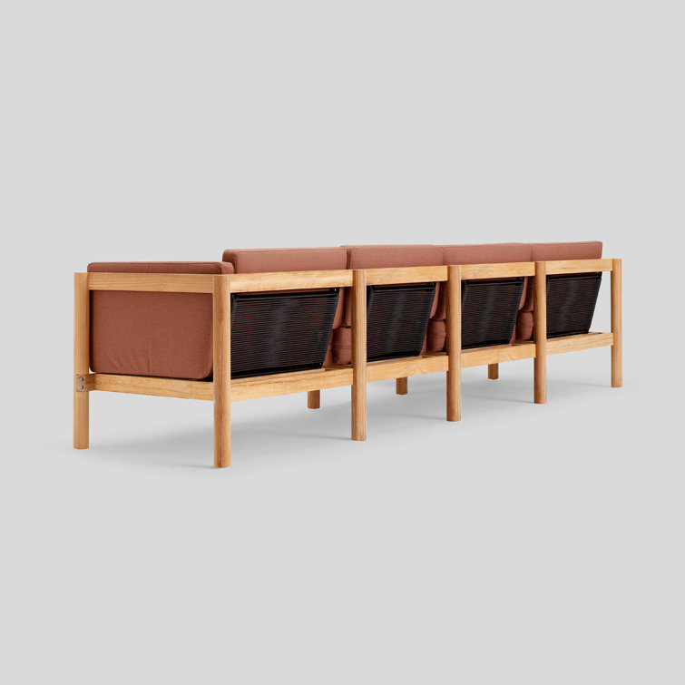 Haven Six-Piece Teak Outdoor Sectional with Rust Sunbrella Cushions