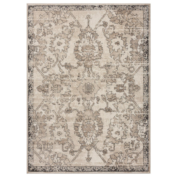 Beige Floral Synthetic 5' x 7' Rectangular Area Rug