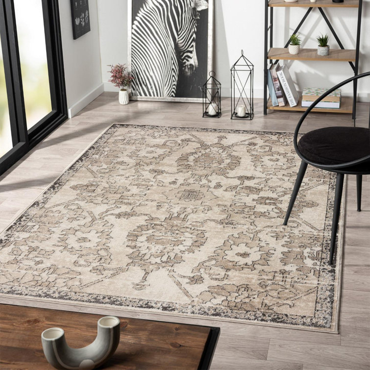 Beige Floral Synthetic 5' x 7' Rectangular Area Rug