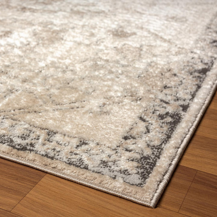 Beige Floral Synthetic 5' x 7' Rectangular Area Rug