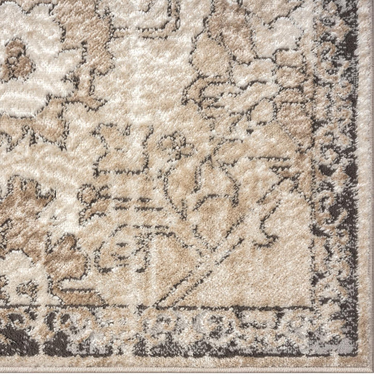Beige Floral Synthetic 5' x 7' Rectangular Area Rug