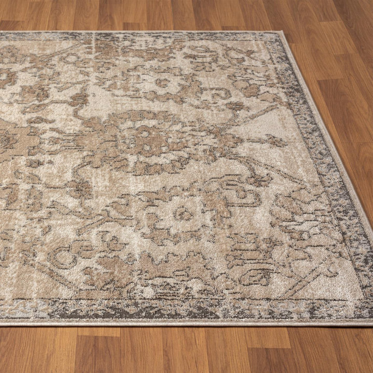 Beige Floral Synthetic 5' x 7' Rectangular Area Rug