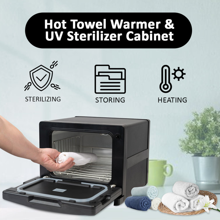 Black Freestanding Flat Panel Towel Warmer with UV Sterilizer