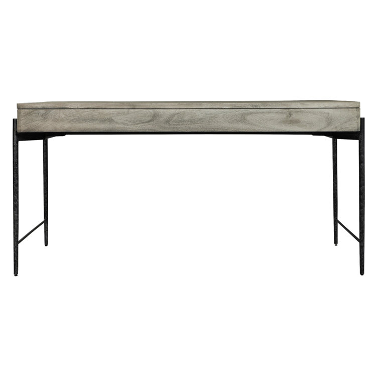 Bedford Gray Solid Mango Wood Transitional Home Office Desk with 3 Drawers