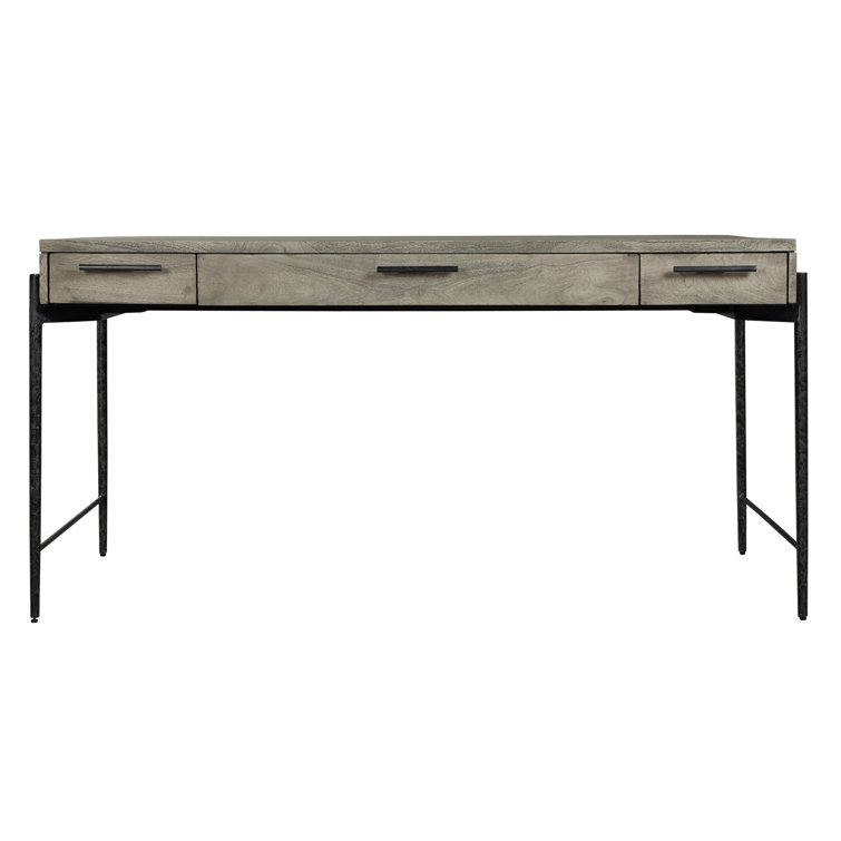 Bedford Gray Solid Mango Wood Transitional Home Office Desk with 3 Drawers