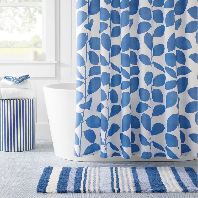 Coastal Blue and White Striped Cotton Bath Rug