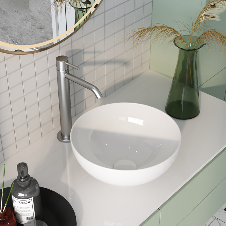 White Ceramic Round Above-Counter Bathroom Vessel Sink