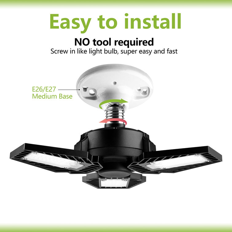 Black Adjustable 3-Panel LED Garage Ceiling Light