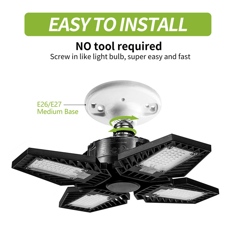 Black Aluminum 4-Panel Adjustable LED Garage Light