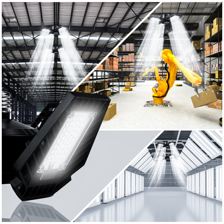 Black Aluminum 4-Panel Adjustable LED Garage Light