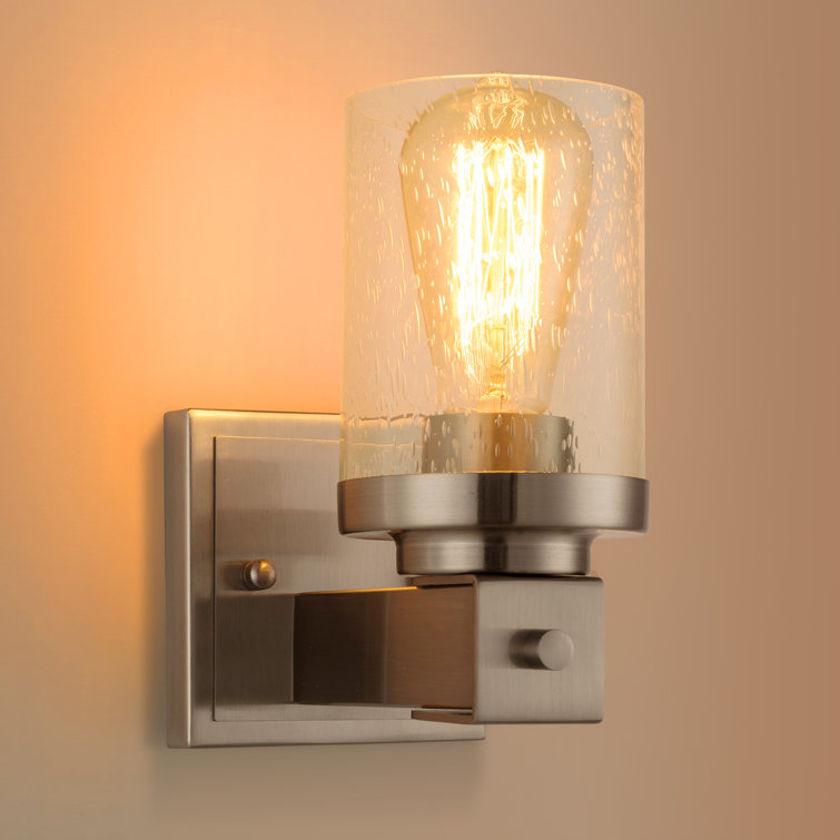 Sand Nickel Cylinder Wall Sconce with Bubble Glass Shade
