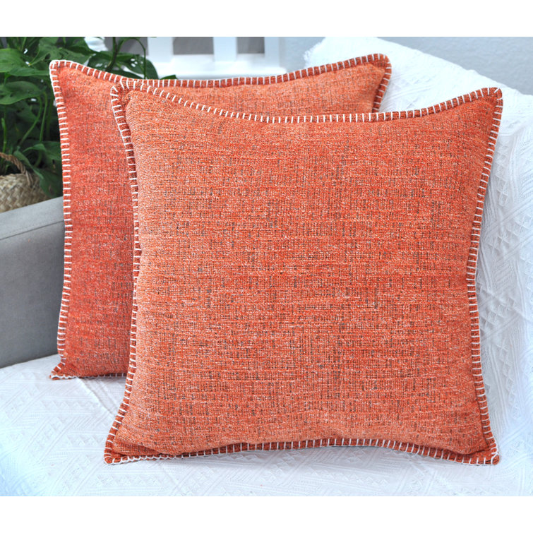 Orange Chenille 26" x 26" Square Throw Pillow Covers Set