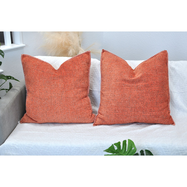 18x18 Orange Chenille Square Throw Pillow Covers Set with Piped Edges