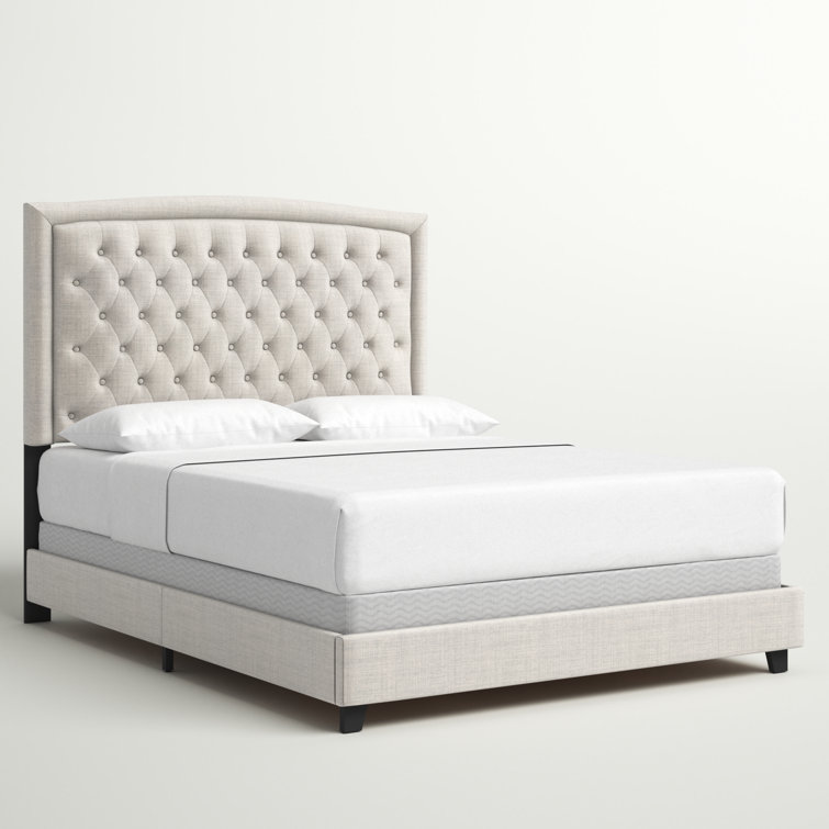 Transitional Queen Upholstered Bed with Tufted Headboard, Gray