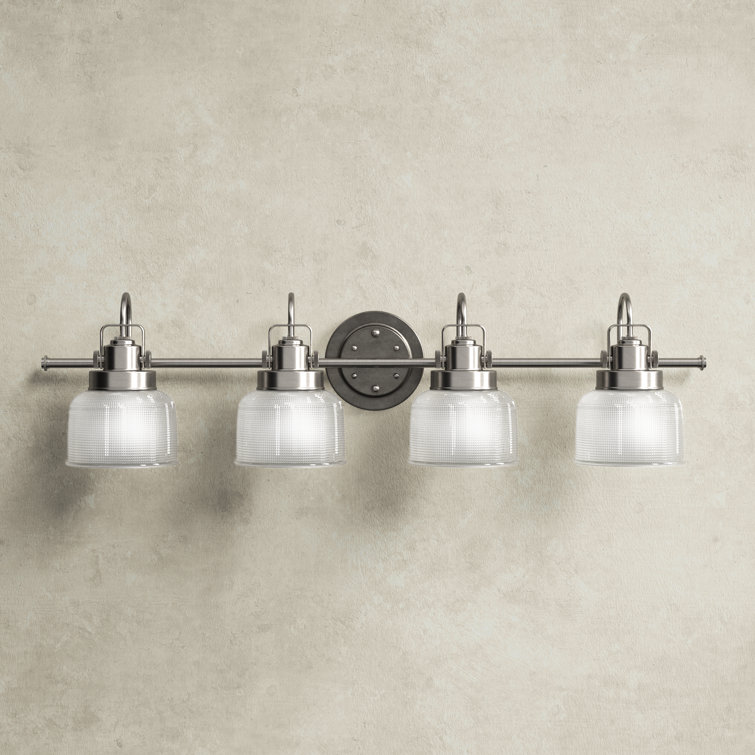 Antique Nickel 35.5" Coastal 4-Light Vanity with Double Prismatic Glass