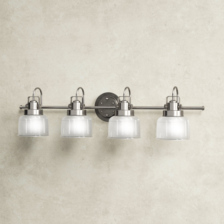 Antique Nickel 35.5" Coastal 4-Light Vanity with Double Prismatic Glass