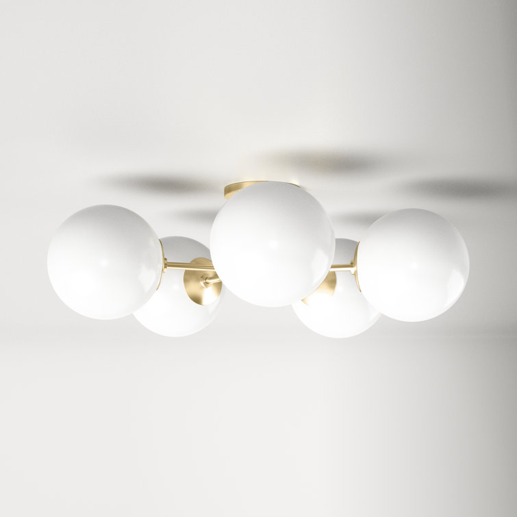 Luna Aged Brass 3-Light Frosted Glass Globe Semi Flush Mount