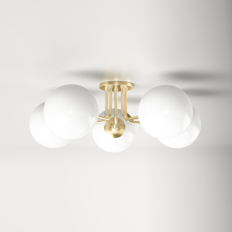 Luna Aged Brass 3-Light Frosted Glass Globe Semi Flush Mount