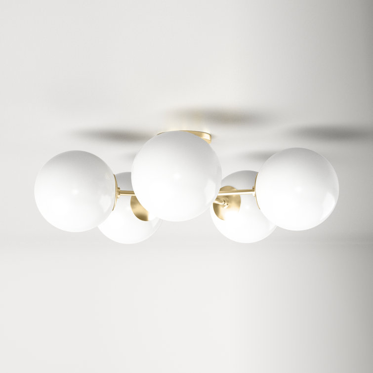 Luna Aged Brass 3-Light Frosted Glass Globe Semi Flush Mount