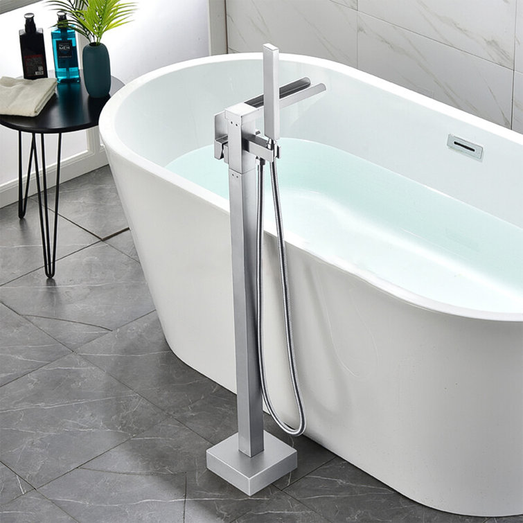Brushed Nickel Freestanding Tub Filler with Lever Handle