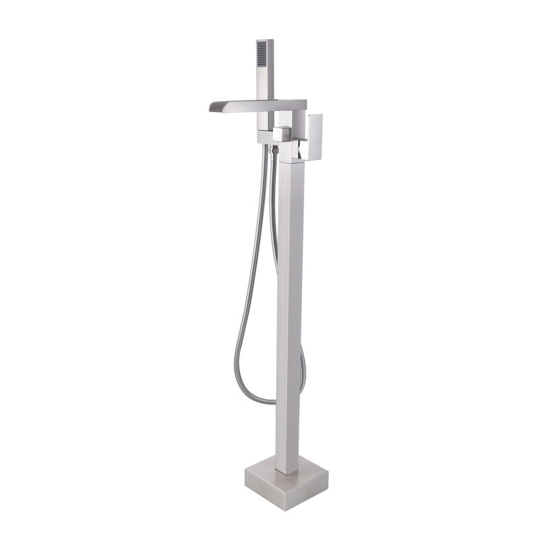 Brushed Nickel Freestanding Tub Filler with Lever Handle