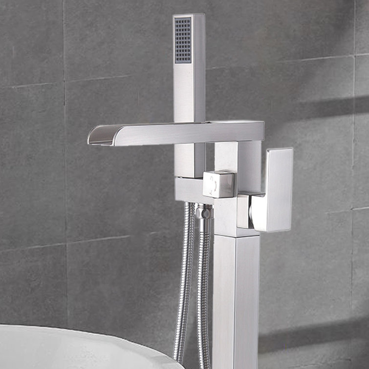 Brushed Nickel Freestanding Tub Filler with Lever Handle