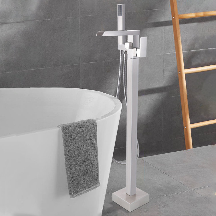 Brushed Nickel Freestanding Tub Filler with Lever Handle