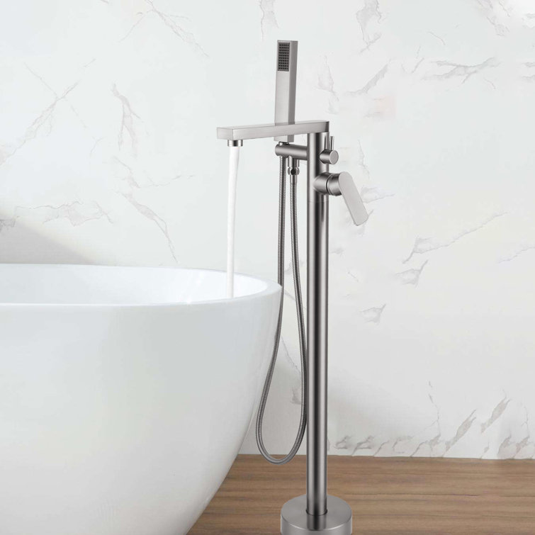 Brush Nickel Freestanding Tub Filler with Lever Handle