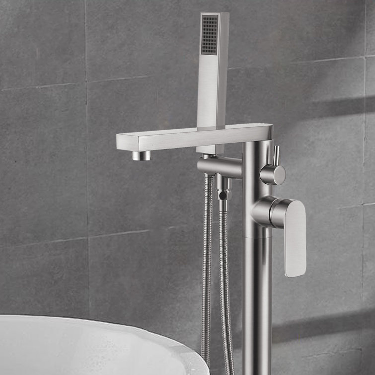 Brush Nickel Freestanding Tub Filler with Lever Handle
