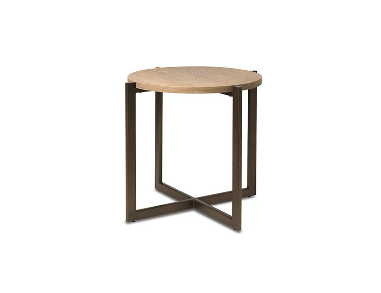 Beach Solid Wood and Metal Round End Table