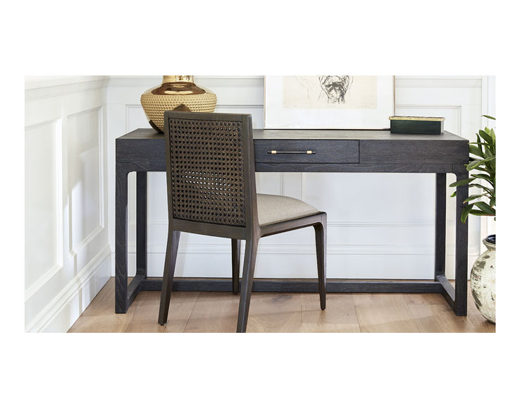 Asher Mink Finish Teak Writing Desk with Horn & Brass Hardware