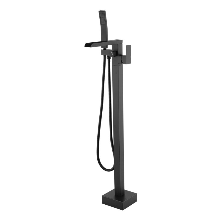 Matte Black Freestanding Waterfall Tub Faucet with Hand Shower