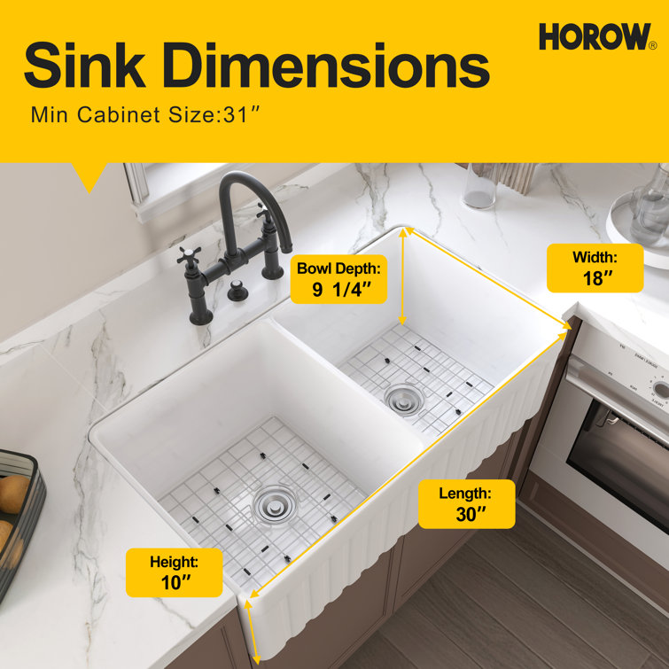 Hadley 33" White Fireclay Double Basin Farmhouse Kitchen Sink