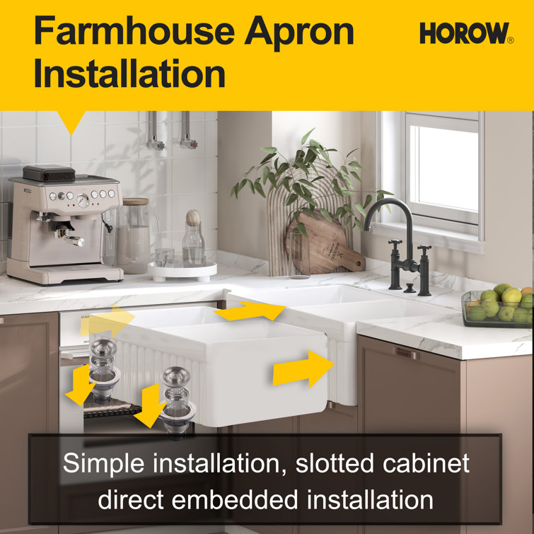 Hadley 33" White Fireclay Double Basin Farmhouse Kitchen Sink