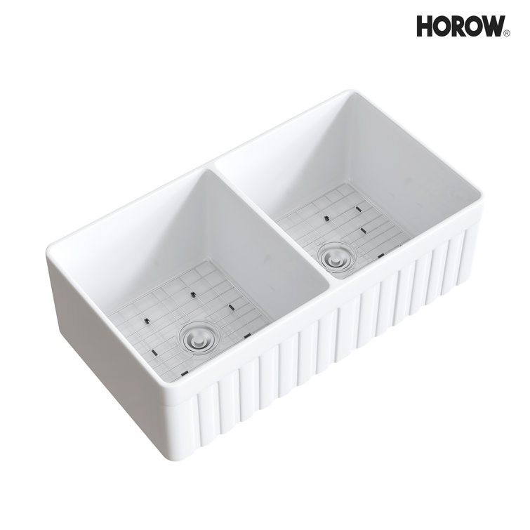 Hadley 33" White Fireclay Double Basin Farmhouse Kitchen Sink